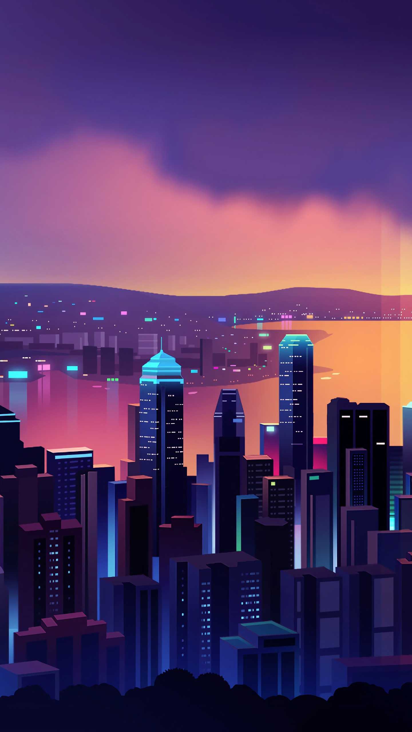 Фиолетовый неоновый город